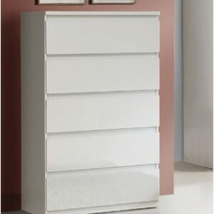LOUISE 5 DRAWER TALL WHITE GLOSS  CHEST OF DRAWER