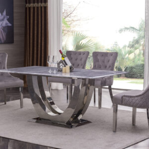 Carrera Marble Dining Table with Stainless Steel Base 6 Seating
