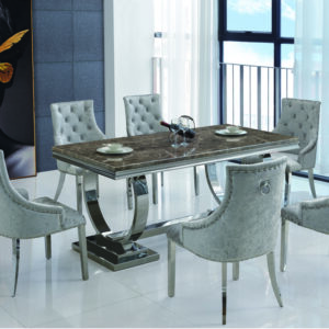 Langa Marble Dining Table with Stainless Steel Base 6 Seating