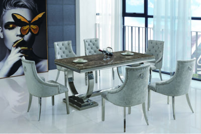 Langa Marble Dining Table with Stainless Steel Base 6 Seating