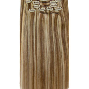 Fab Clip In Remy Hair Extensions – Full Head-6/613-Medium Brown with Lightest Blonde Highlights