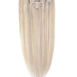 Fab Clip In Remy Hair Extensions – Full Head-Grey Blonde with Lightest Blonde Mix