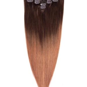 Fab Clip In Remy Hair Extensions – Full Head-T2/30-Dip Dye Darkest Brown to Auburn